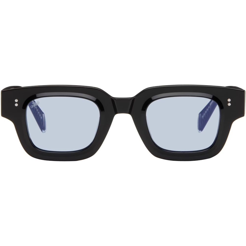 Black Square Sunglasses with Blue Lenses